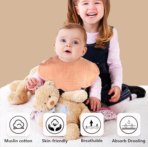 MUSBUY 12-Piece Baby Bibs Muslin Cotton Drooling Teething Bibs for Babies