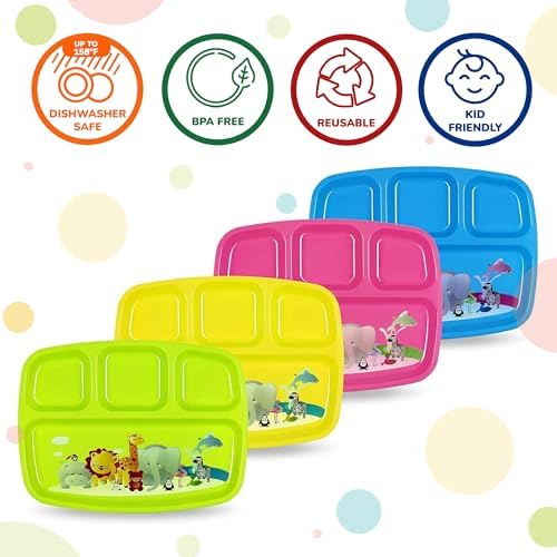 PLASKIDY Toddler Plates with Dividers Set of 4 1