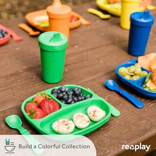 Re-Play Toddler Plates 3 Compartment Set - Dishwasher Safe Stackable Made in USA