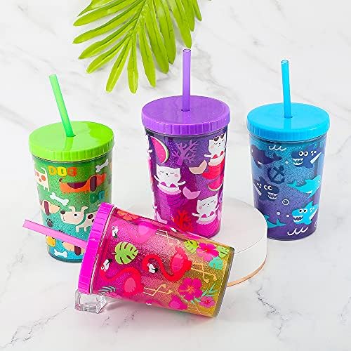 Home Tune 14oz Kids Tumbler 2 Pack - Flamingo Kitty Mermaid