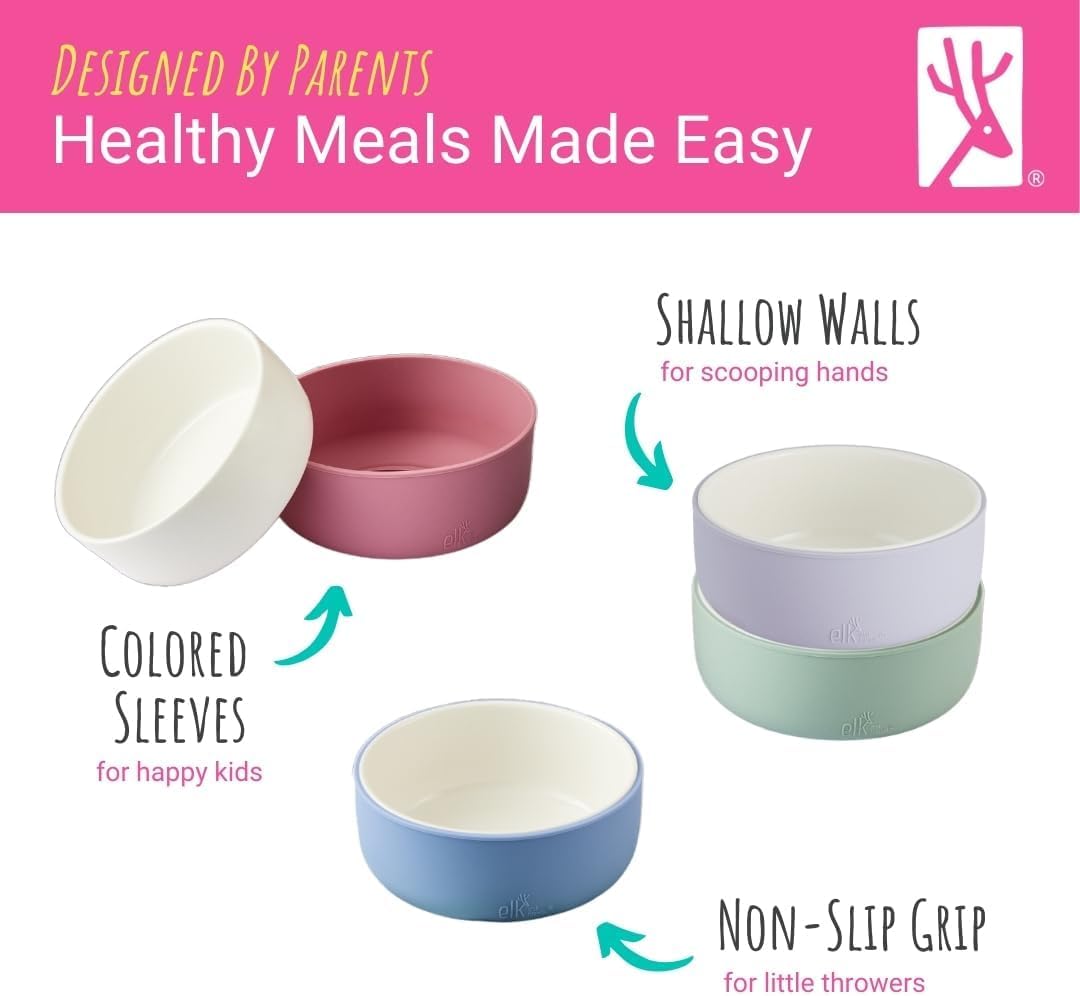 Elk and Friends Porcelain Bowls with Silicone Sleeve Set