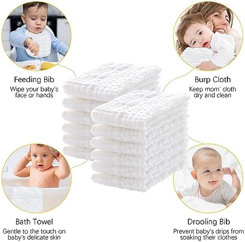 Lovely Care 12 Pack Muslin Burp Cloths 20x10 Inch