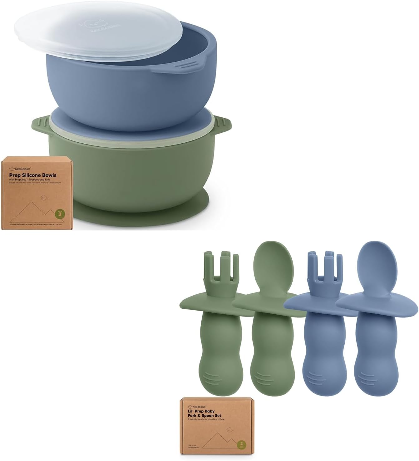 KeaBabies 2-Pack Suction Baby Bowls with Lids and Utensils Set 1