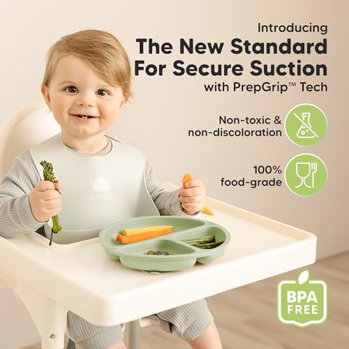 KeaBabies Suction Plates - 3-Pack BPA-Free Silicone Toddler Plates with PrepGrip Technology