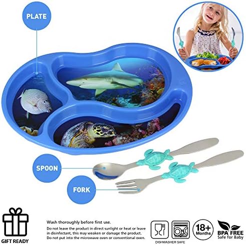 KidsFunwares Ocean Divided Plate Set with Utensils