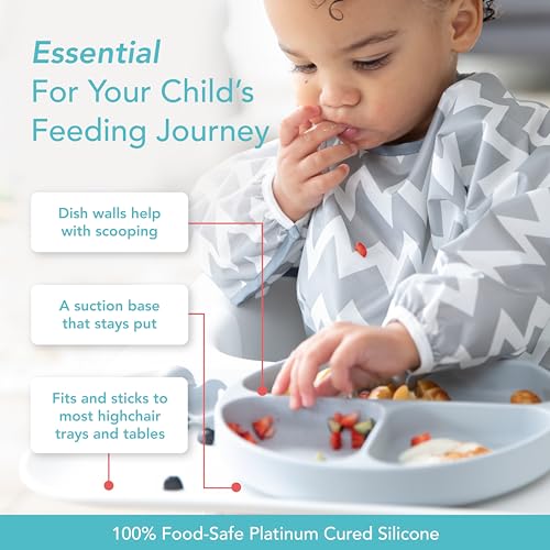 Bumkins Toddler Suction Plate with Divided Grip Gray 1