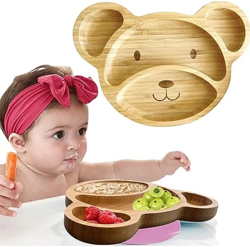 Bamboo Plates For Kids Pink Bear Design