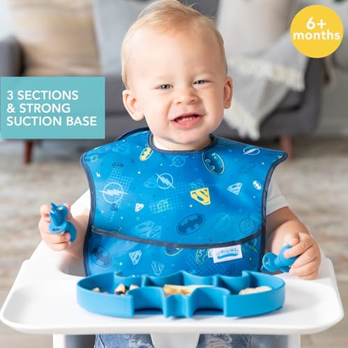 Bumkins Toddler Suction Plate with Sticky Base - Batman Blue