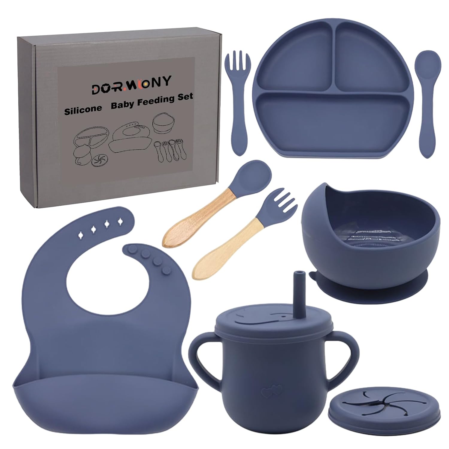 Dormlony 100 Silicone Baby Feeding Set Navy Blue