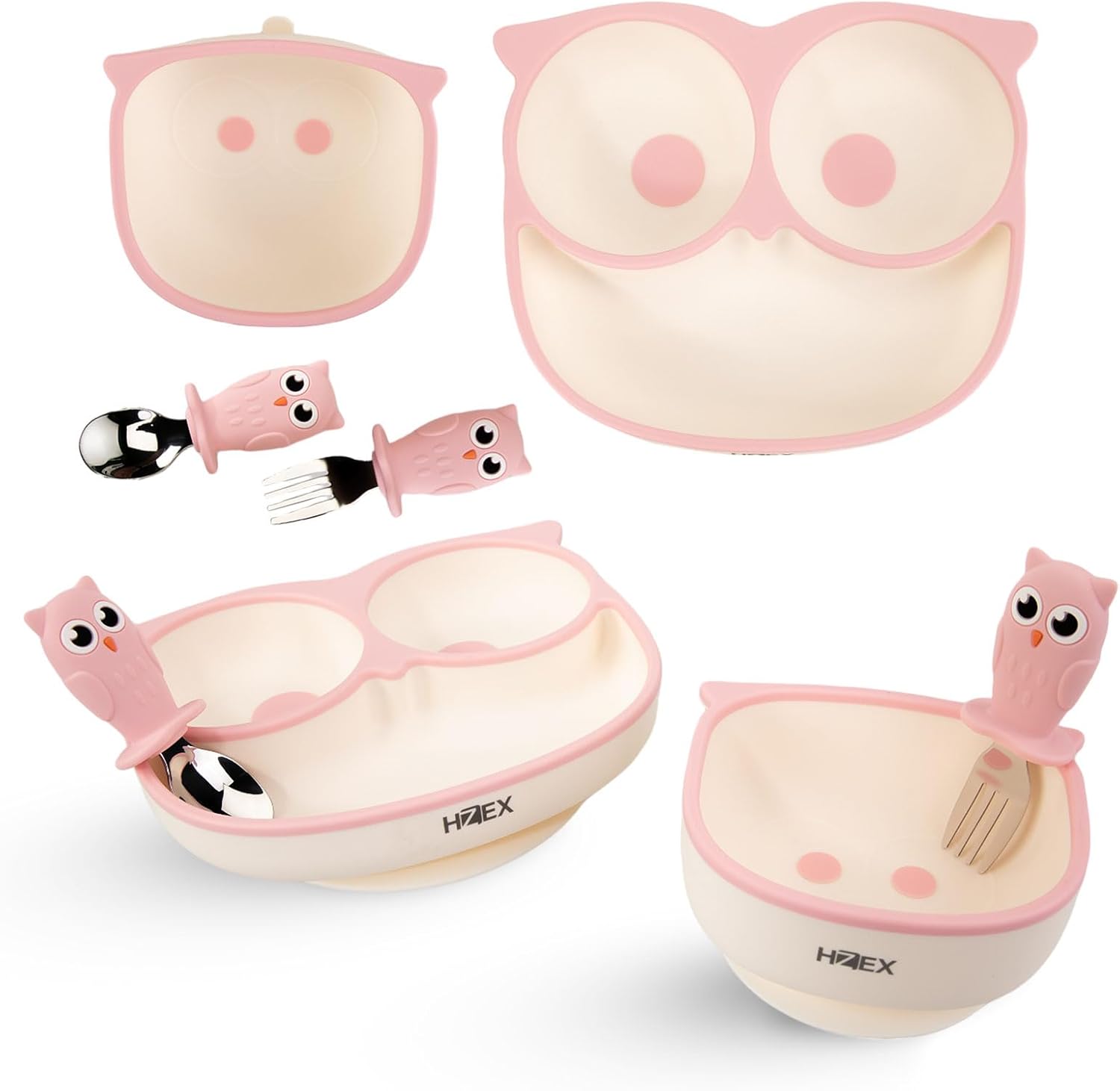 HZEX Owl Themed Silicone Feeding Set for Toddlers - 4 Piece