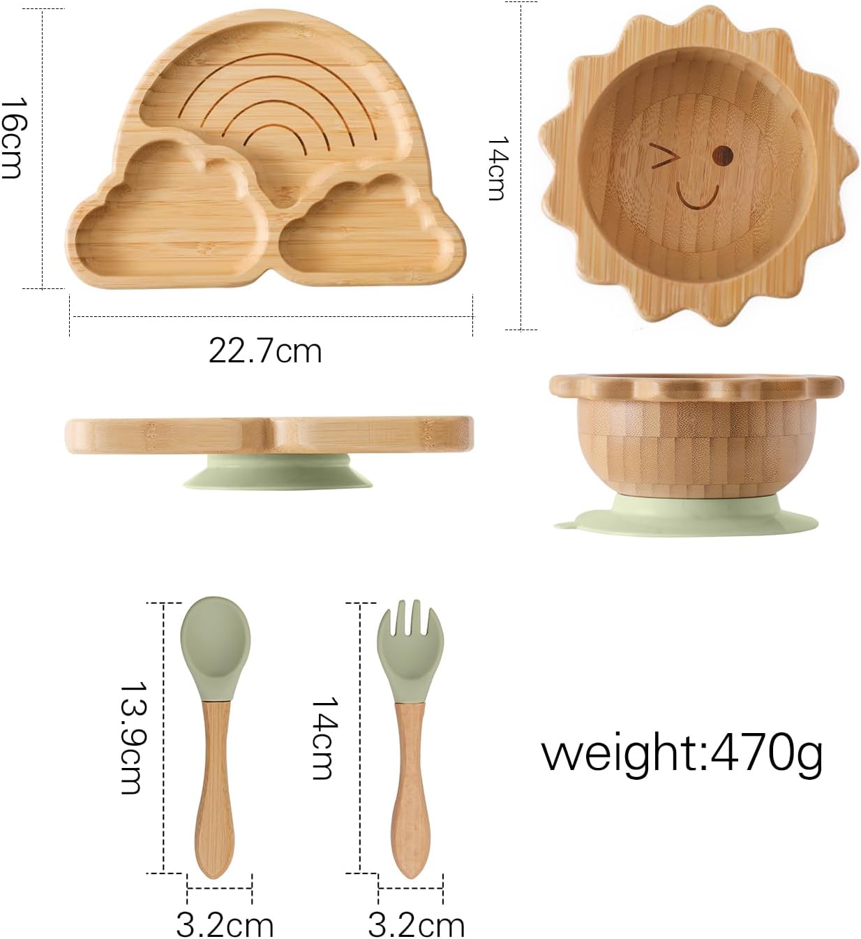Bamboo Suction Plates Bowls Set for Baby Toddler