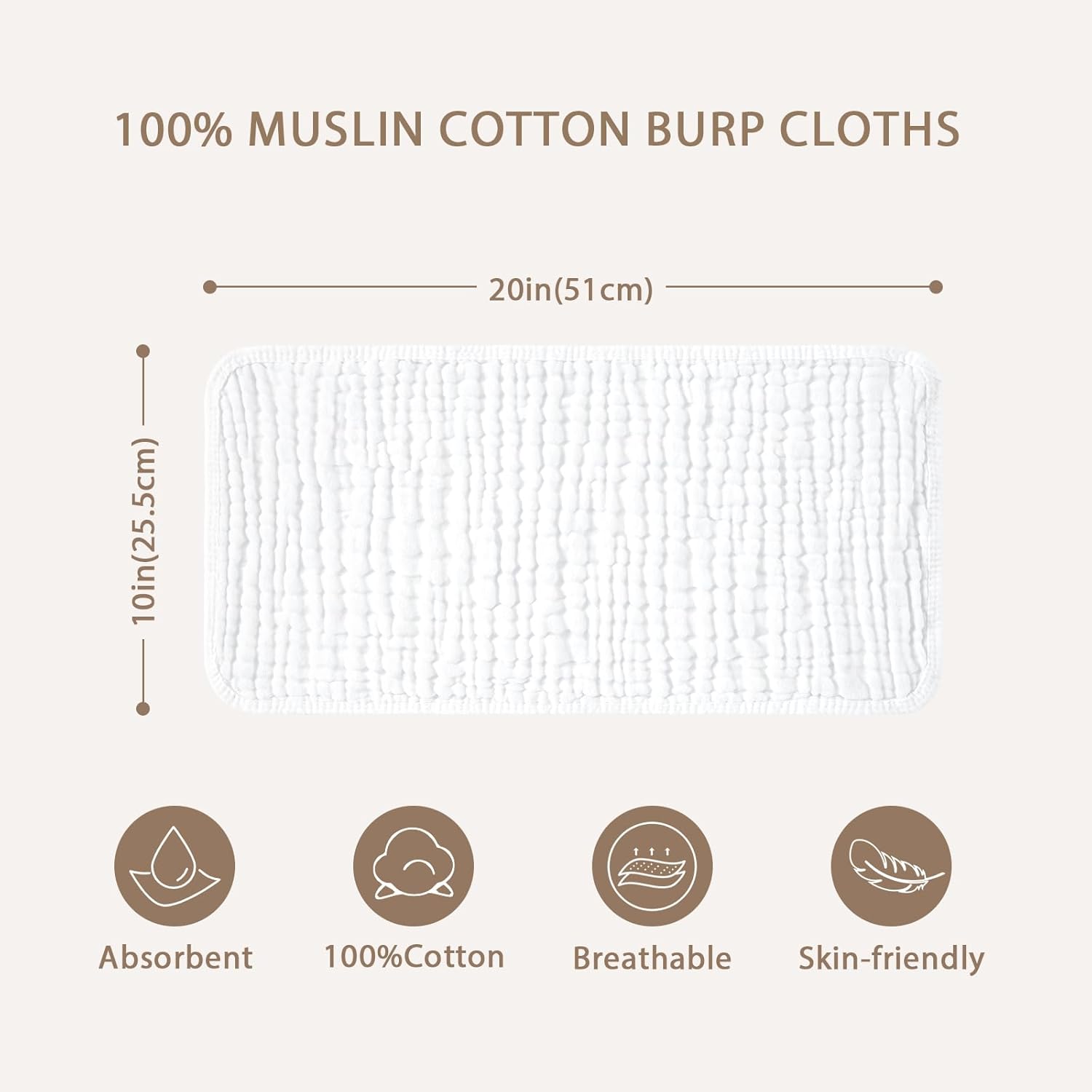Yoofoss 10 Pack Organic Muslin Burp Cloths 20X10
