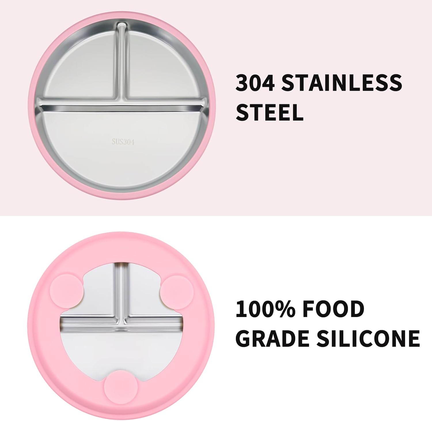 Munlinder 2 Pack Stainless Steel Baby Plates with Suction and Cutlery Set