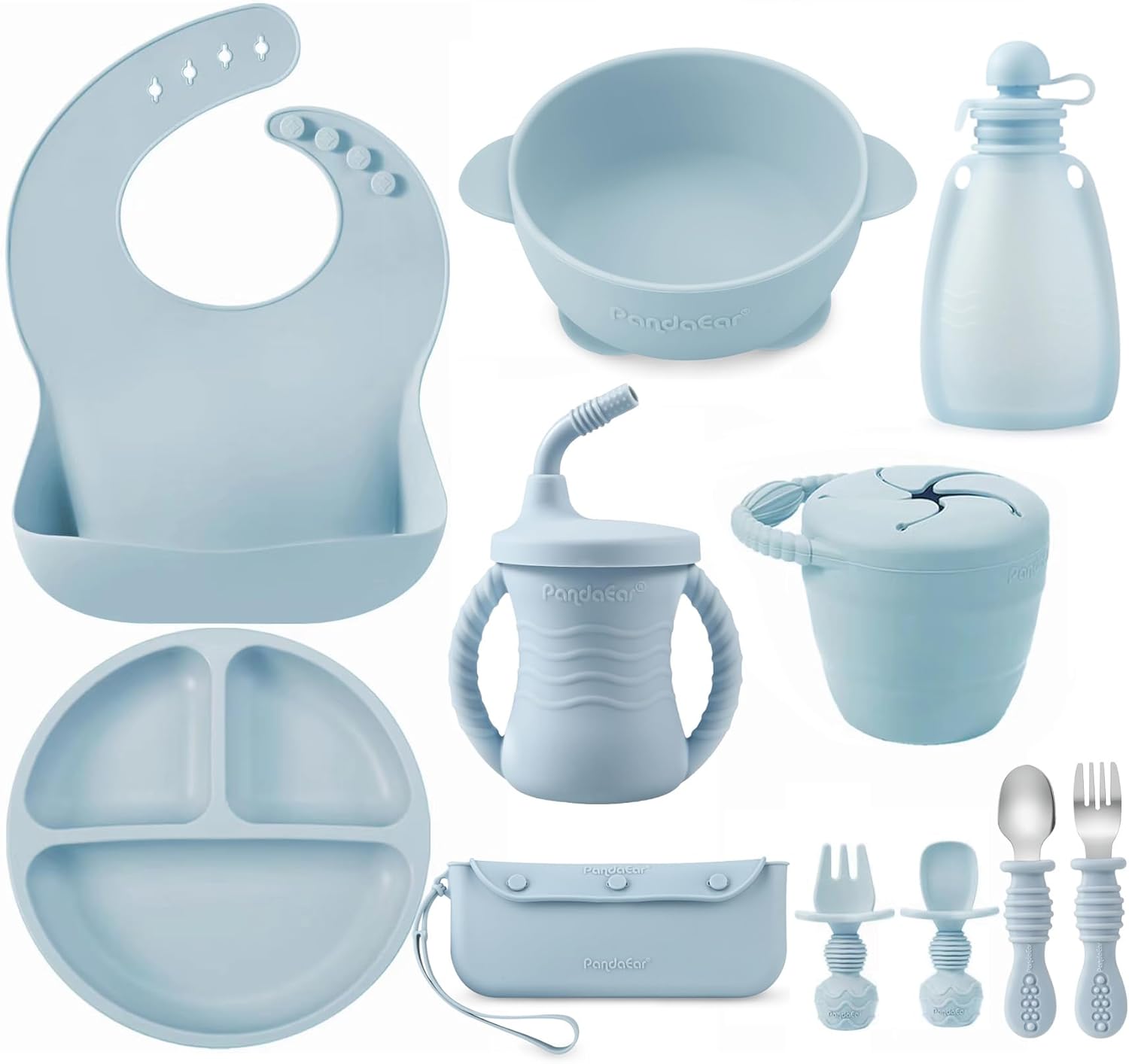 PandaEar Silicone Baby Feeding Set 11PCS Blue