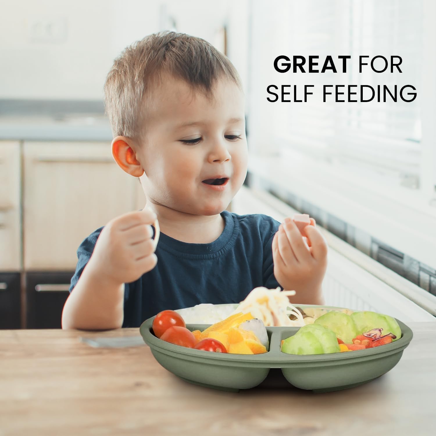 Cutebe 3 Pack Suction Baby Plates with Divided Design
