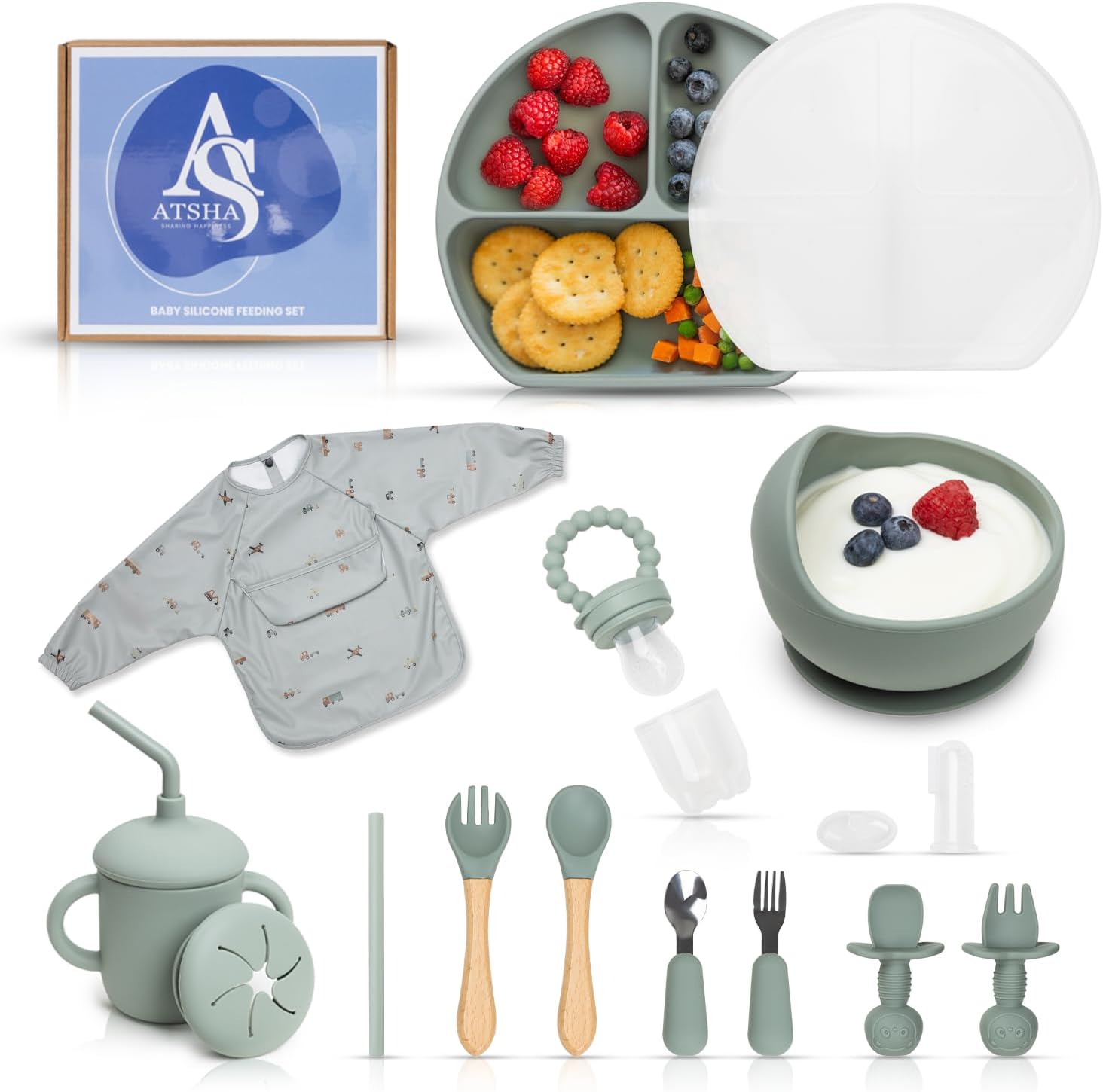 ATSHA 19 PCS Silicone Baby Feeding Set