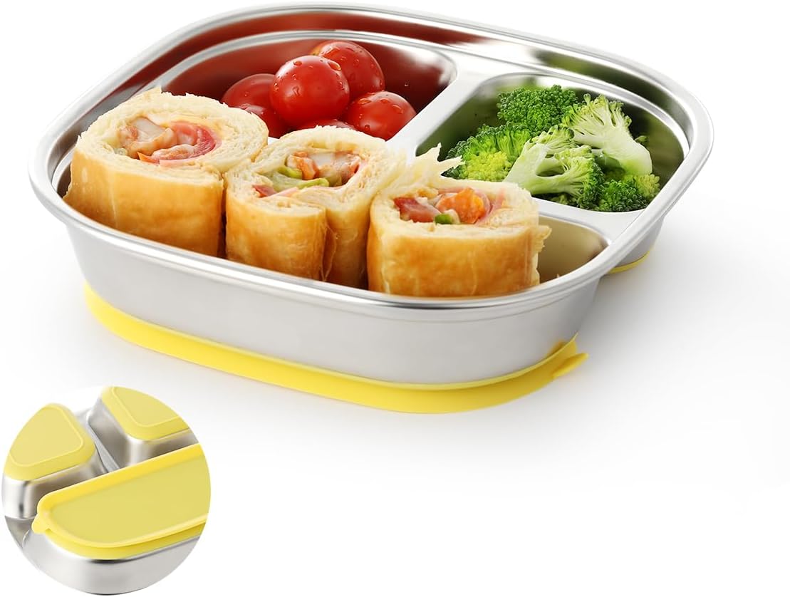 AIEVE Stainless Steel Baby Plate with Suction Base and Dividers