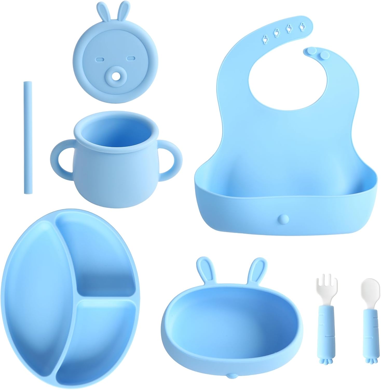 EuChoiz Silicone Baby Feeding Set with Cute Bunny Blue