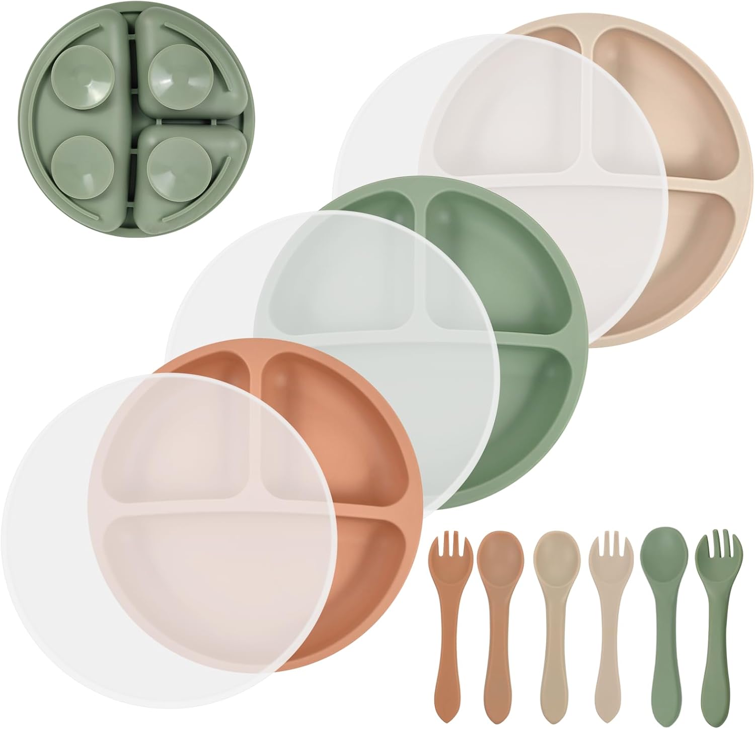 3 Pack Toddler Plates with Lids and Utensils