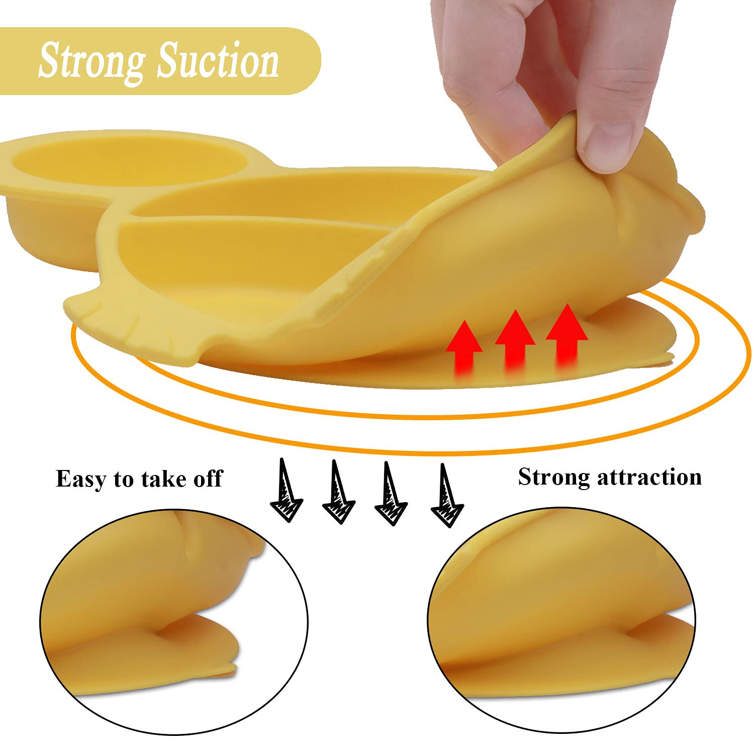 NICINGU Baby Plates with Suction - Yellow Tortoise Set of 10