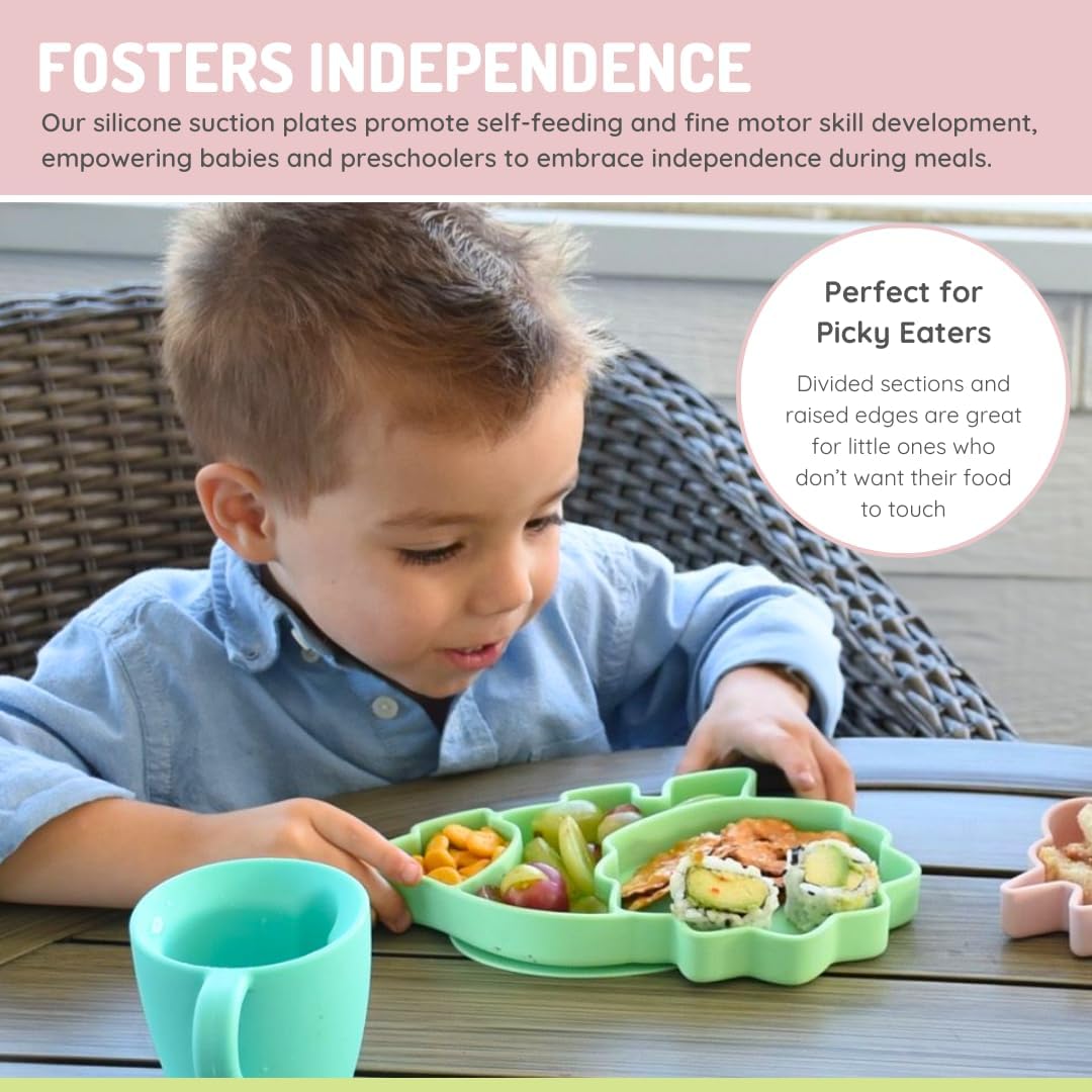 Melii Divided Silicone Suction Plate for Babies - Dinosaur 100 BPA Free