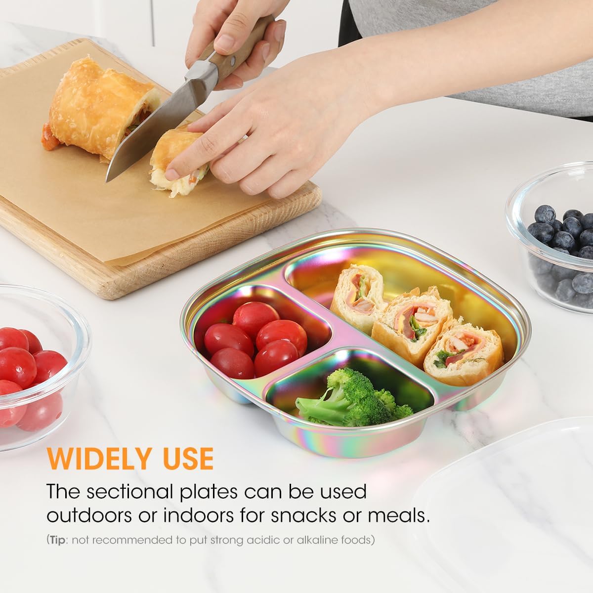 AIEVE Stainless Steel Kids Plates Pack of 4 with Lids