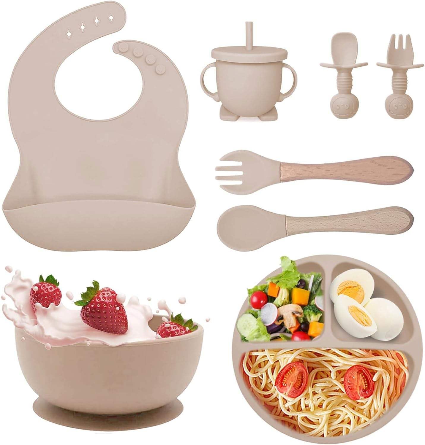 QIKOKU 8-Piece Baby Feeding Set with Suction Cup