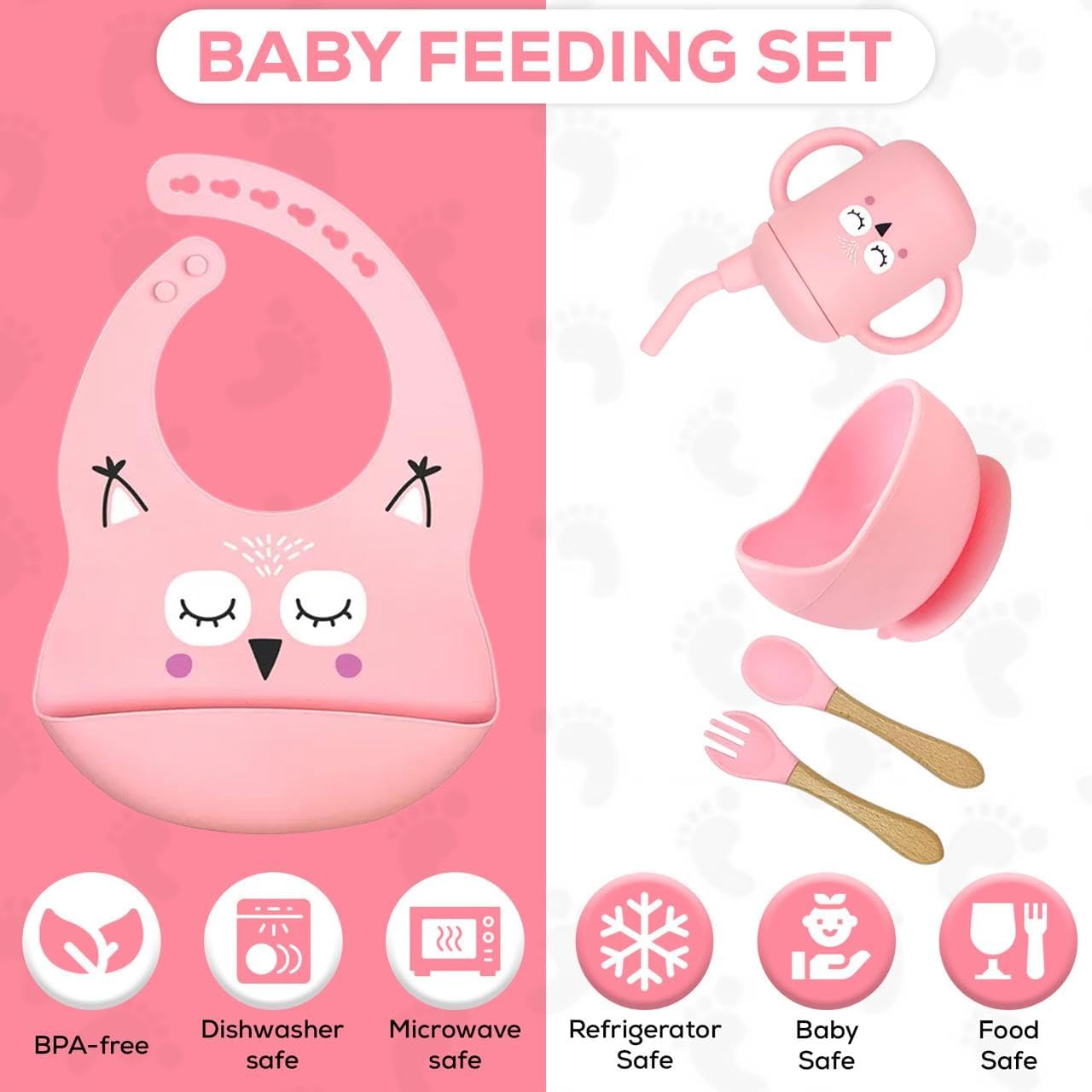 ZYLOSTORE Silicone Baby Feeding Set with Plates and Utensils PINK