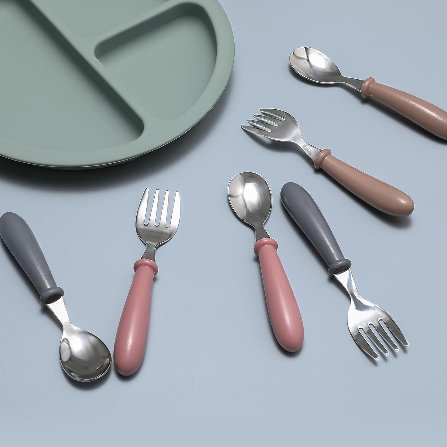 6 Piece Toddler Utensils Set with Soft Round Handles