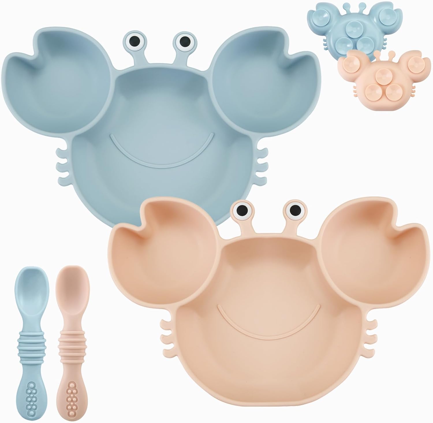 PandaEar 2-Pack Silicone Suction Baby Plate Spoon Set