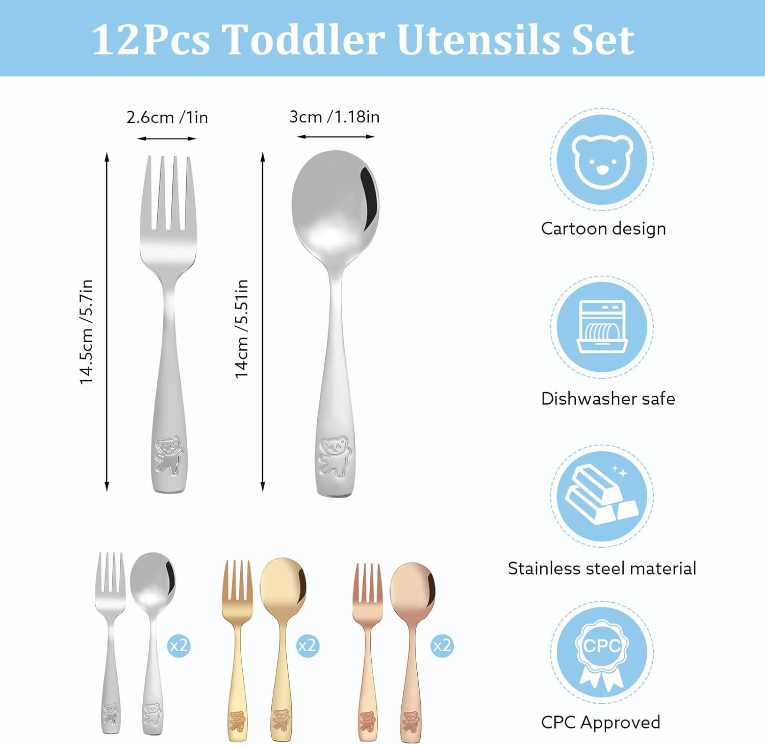 Pimoys 12 Piece Stainless Steel Kids Silverware Set 1