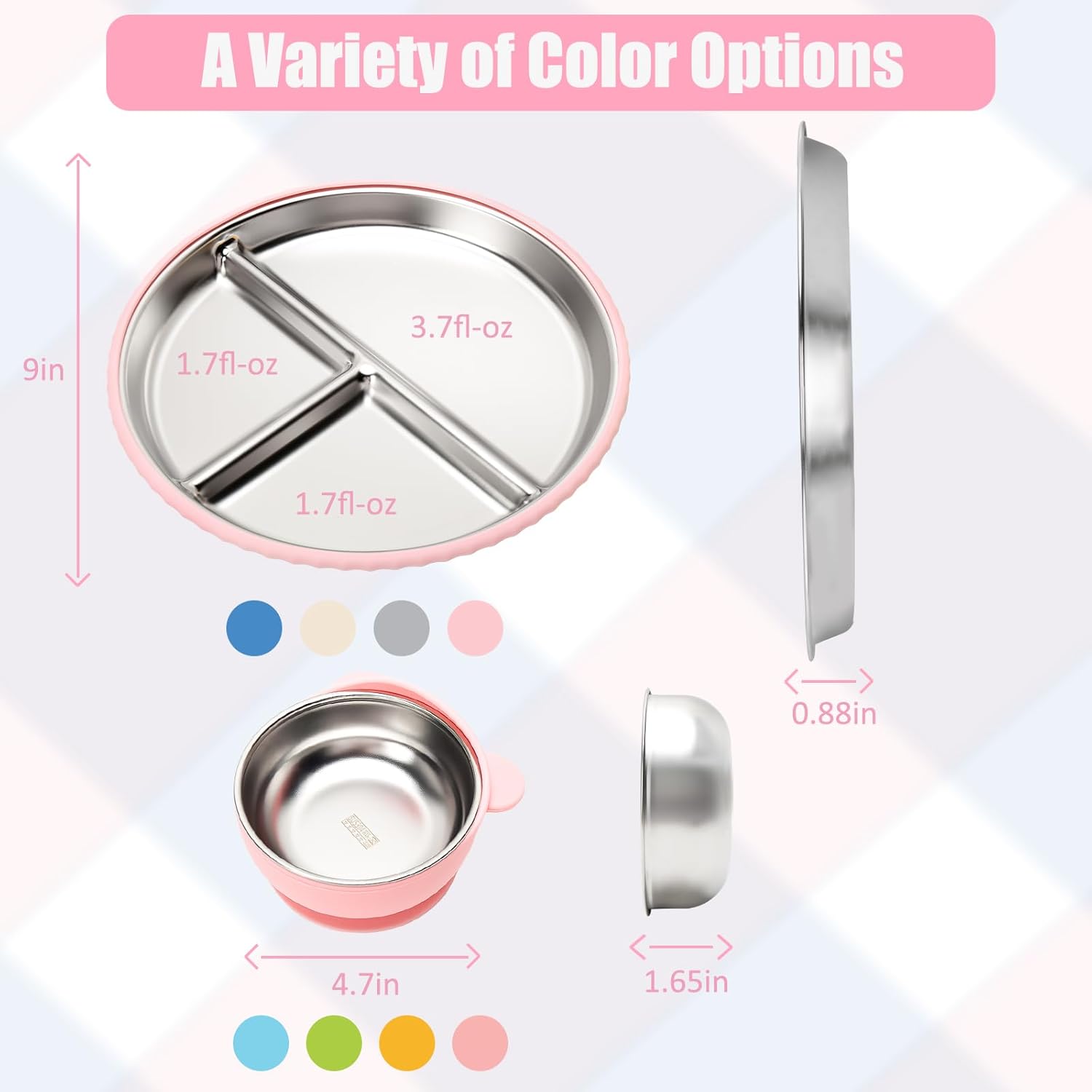 MISSLILI 4-Pack Stainless Steel Plates Bowls Set