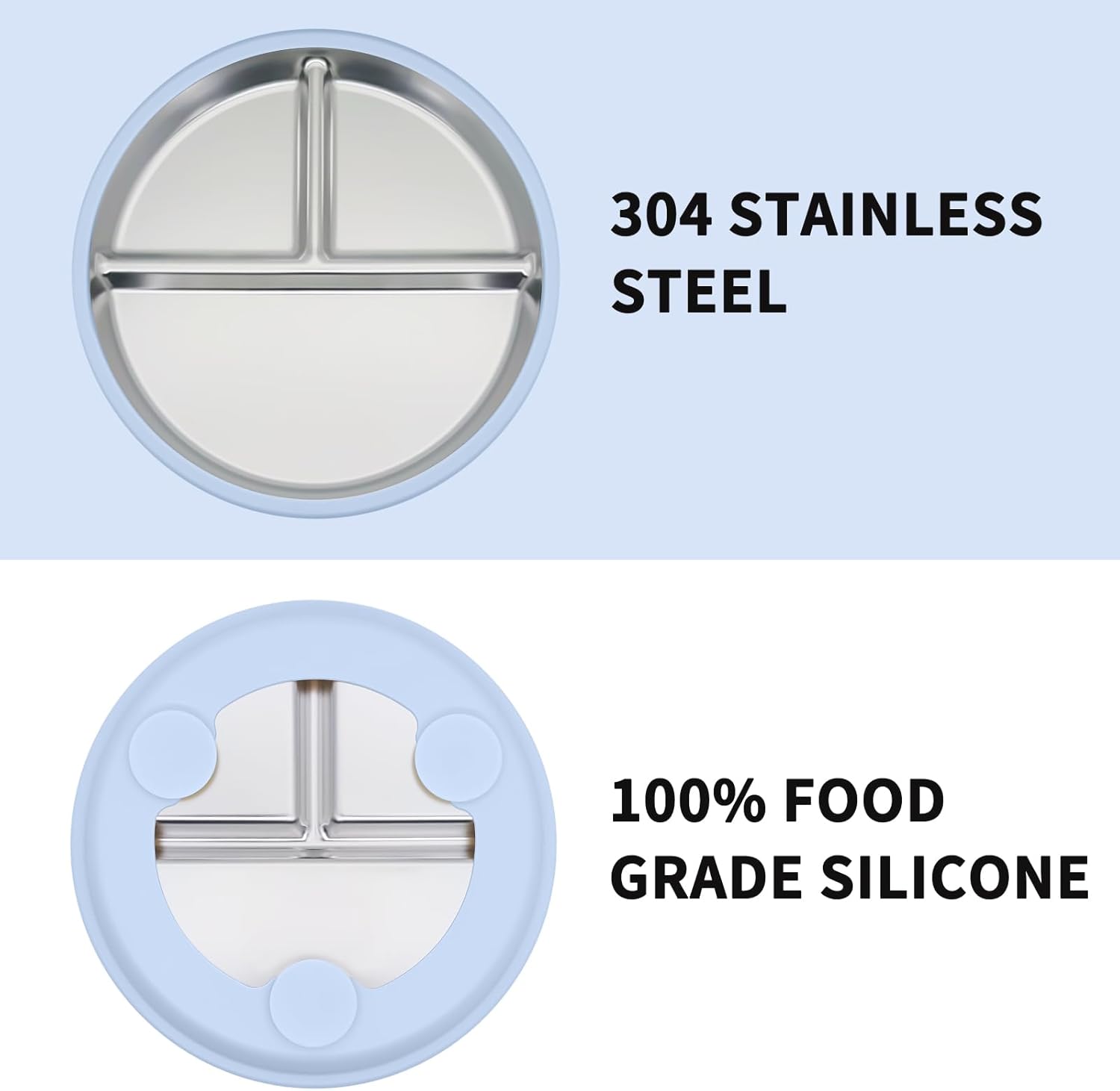 Munlinder 2 Pack Stainless Steel Baby Plates with Suction Utensils Set