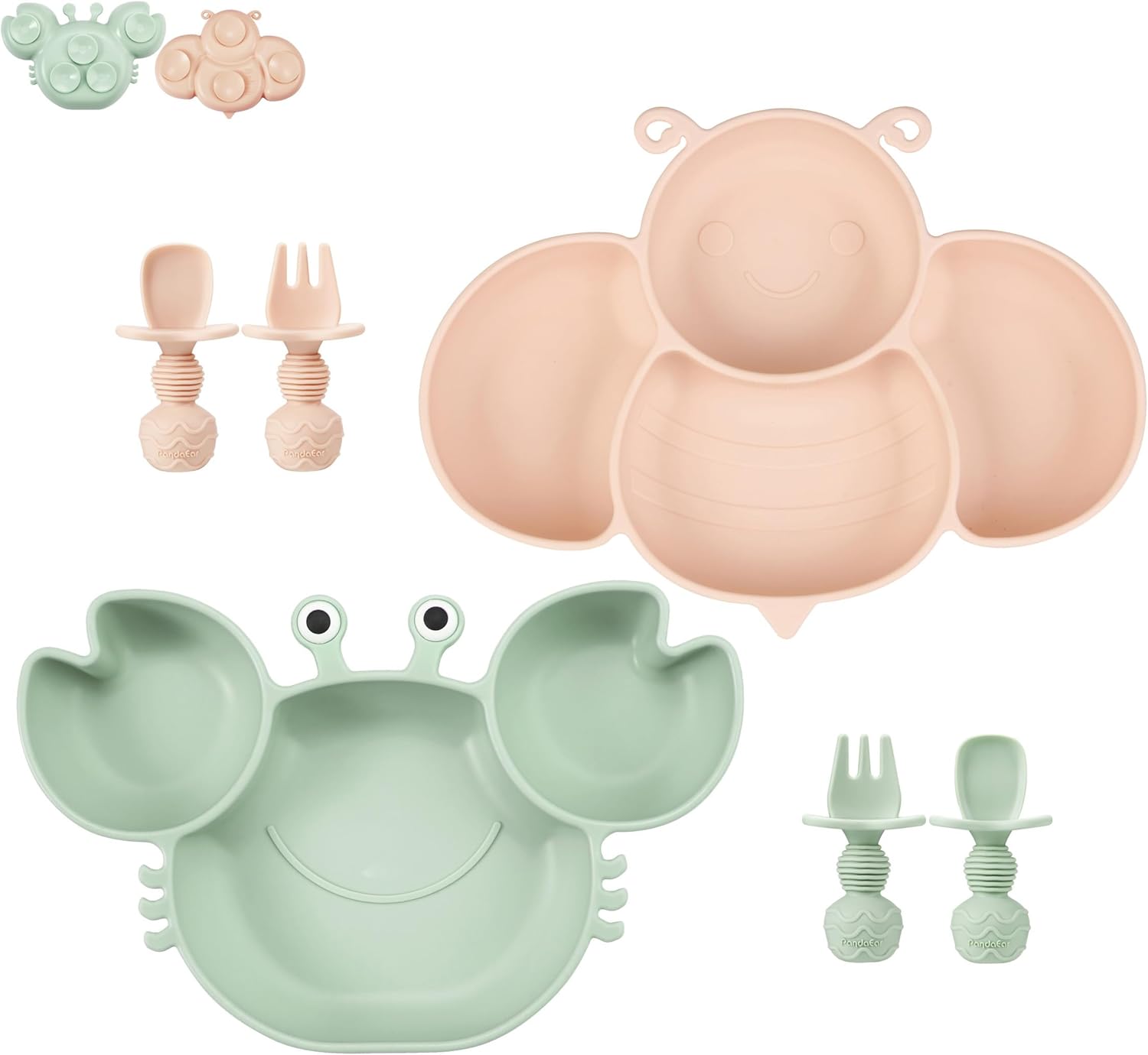 PandaEar 2 Pack Suction Plates Utensils for Toddlers