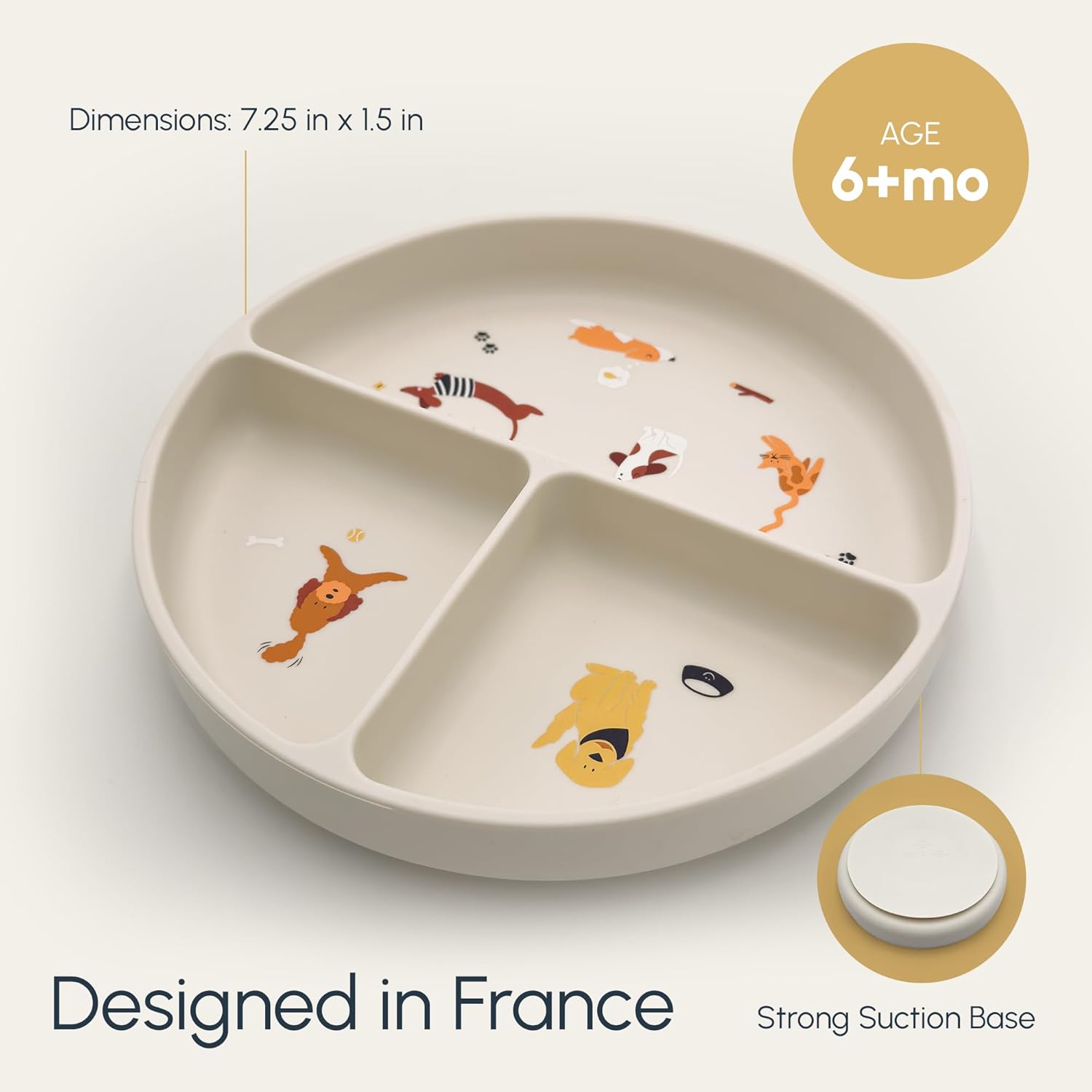 Silicone Plates with Suction - Baby Toddler Feeding Dish Beige - Dogs and Cats