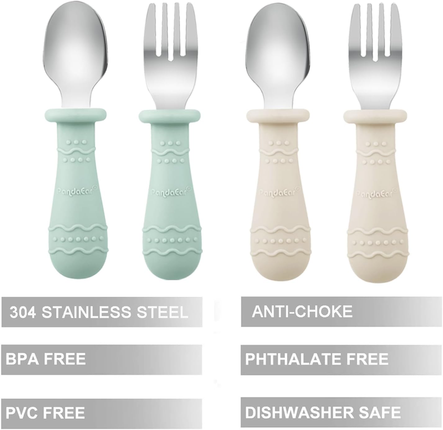 PandaEar Baby Feeding Set 2 Pack Silicone Stainless Steel 1