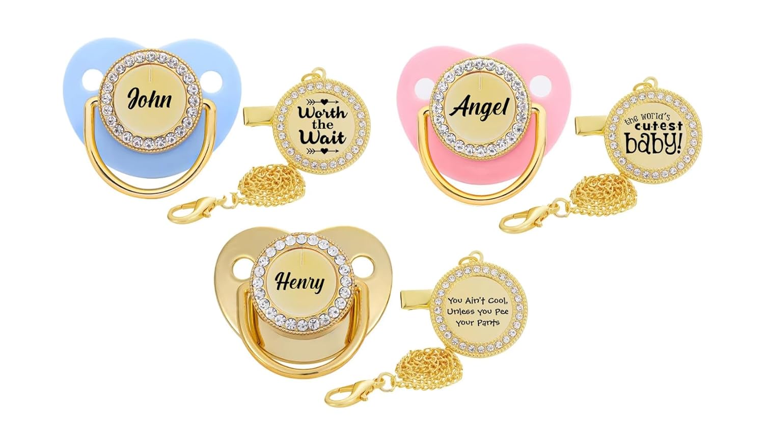 Personalized Pacifier Set with Clip for Baby Boy or Girl