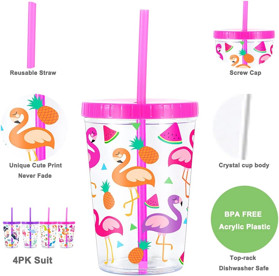Home Tune 16oz Kids Tumbler 4 Pack - BPA Free Spill-Proof 1