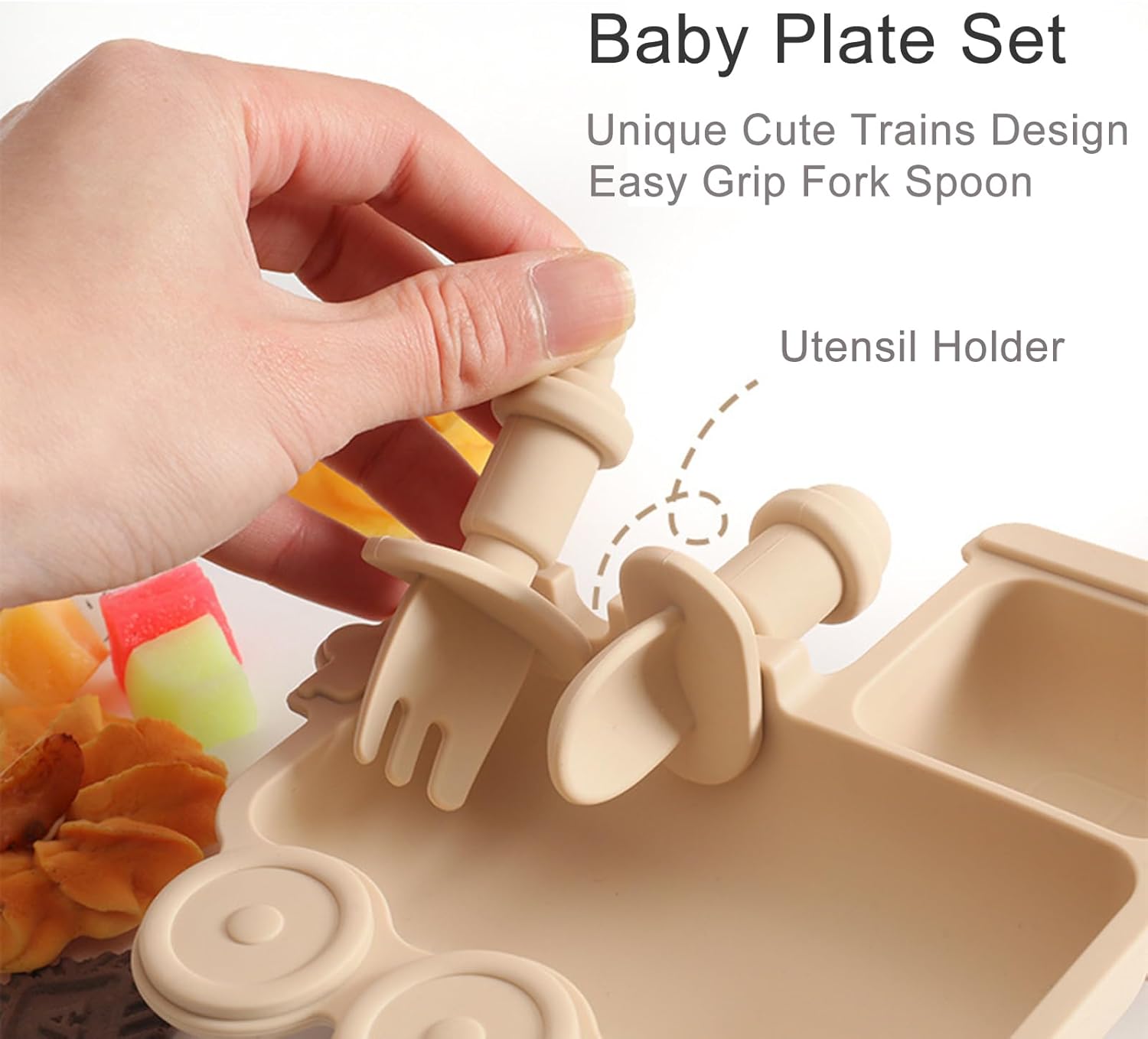Nohlerlife 5 Piece Baby Feeding Set - Suction Plates with Trains Design