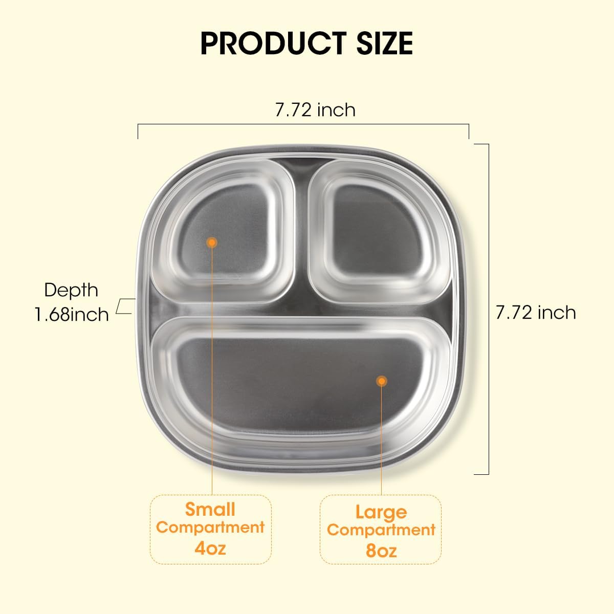 AIEVE Stainless Steel Baby Plate with Suction Base and Dividers