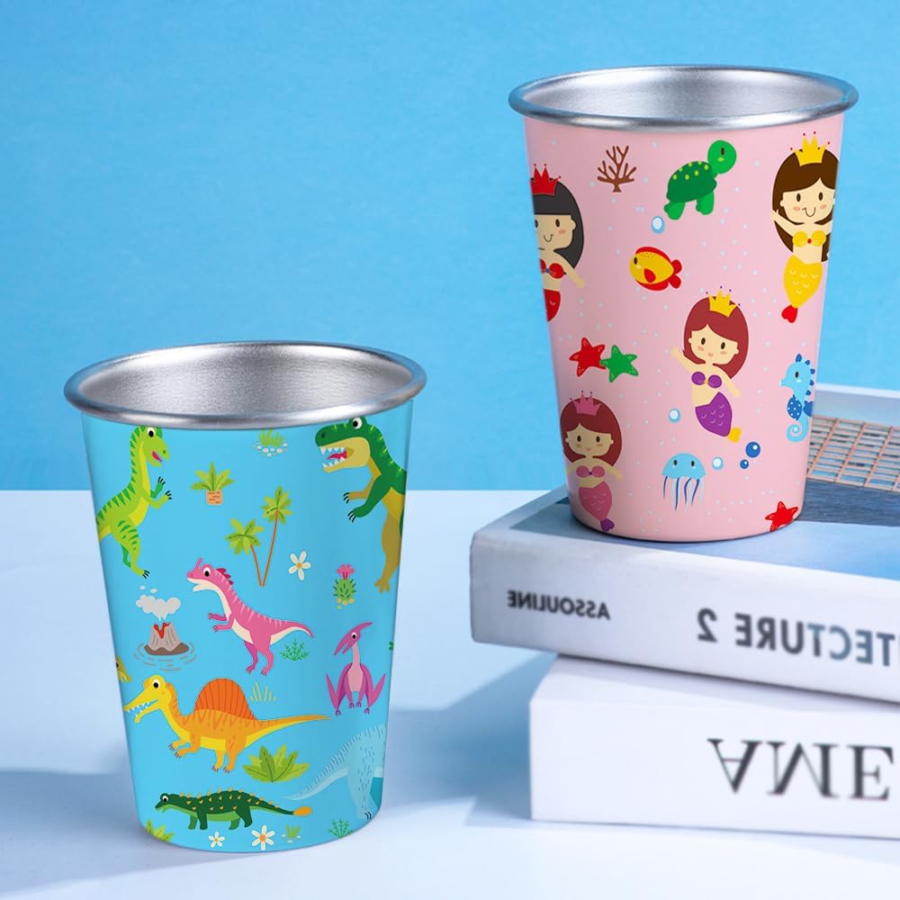 LOZACHE 4-Pack Stainless Steel Kids Cups with Fun Prints