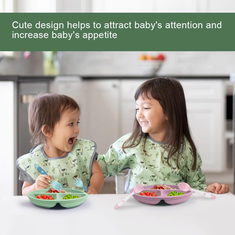 Vicloon 3 Pcs Suction Baby Plates with Spoons