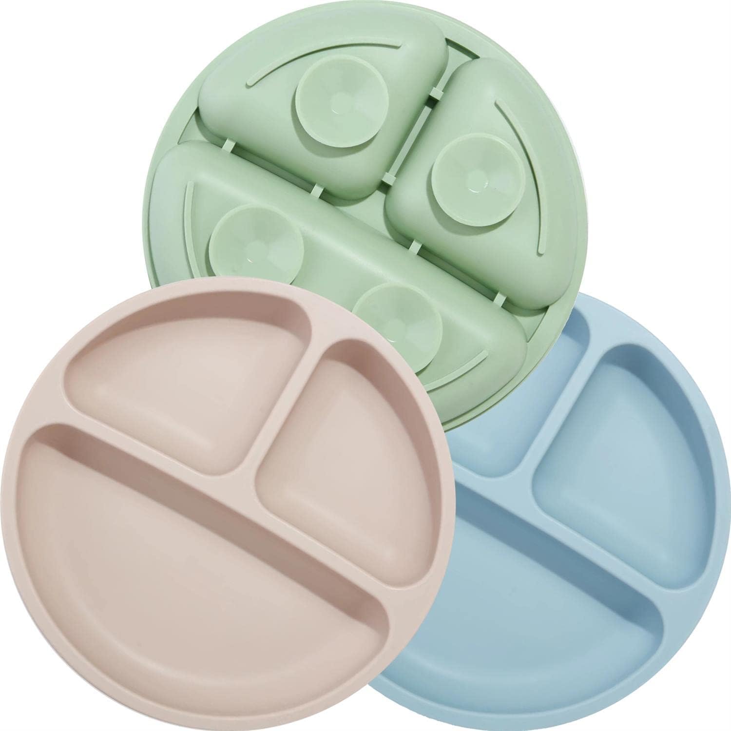 PandaEar Divided Silicone Toddler Plates - 3 Pack