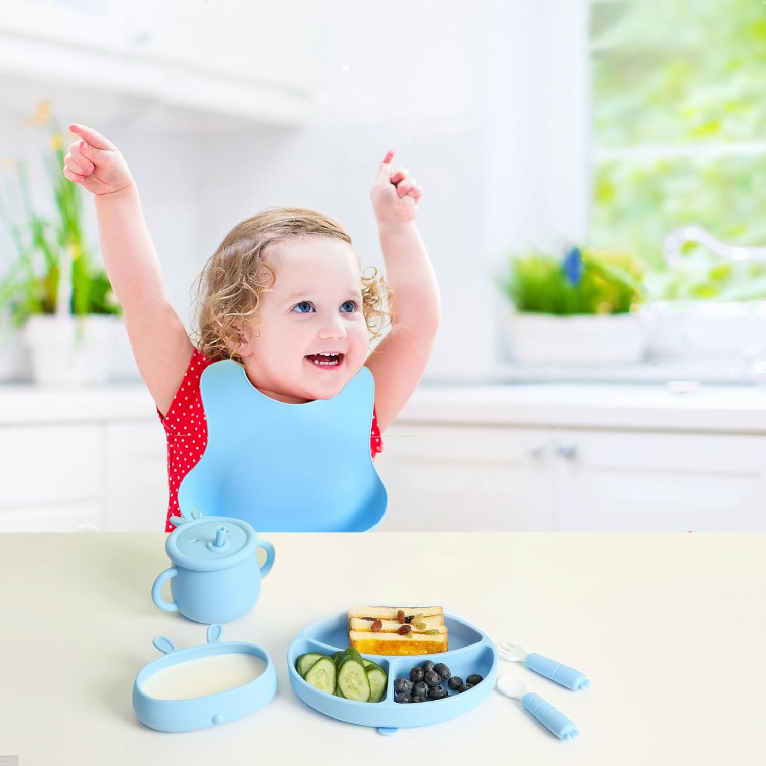 EuChoiz Silicone Baby Feeding Set with Cute Bunny Blue