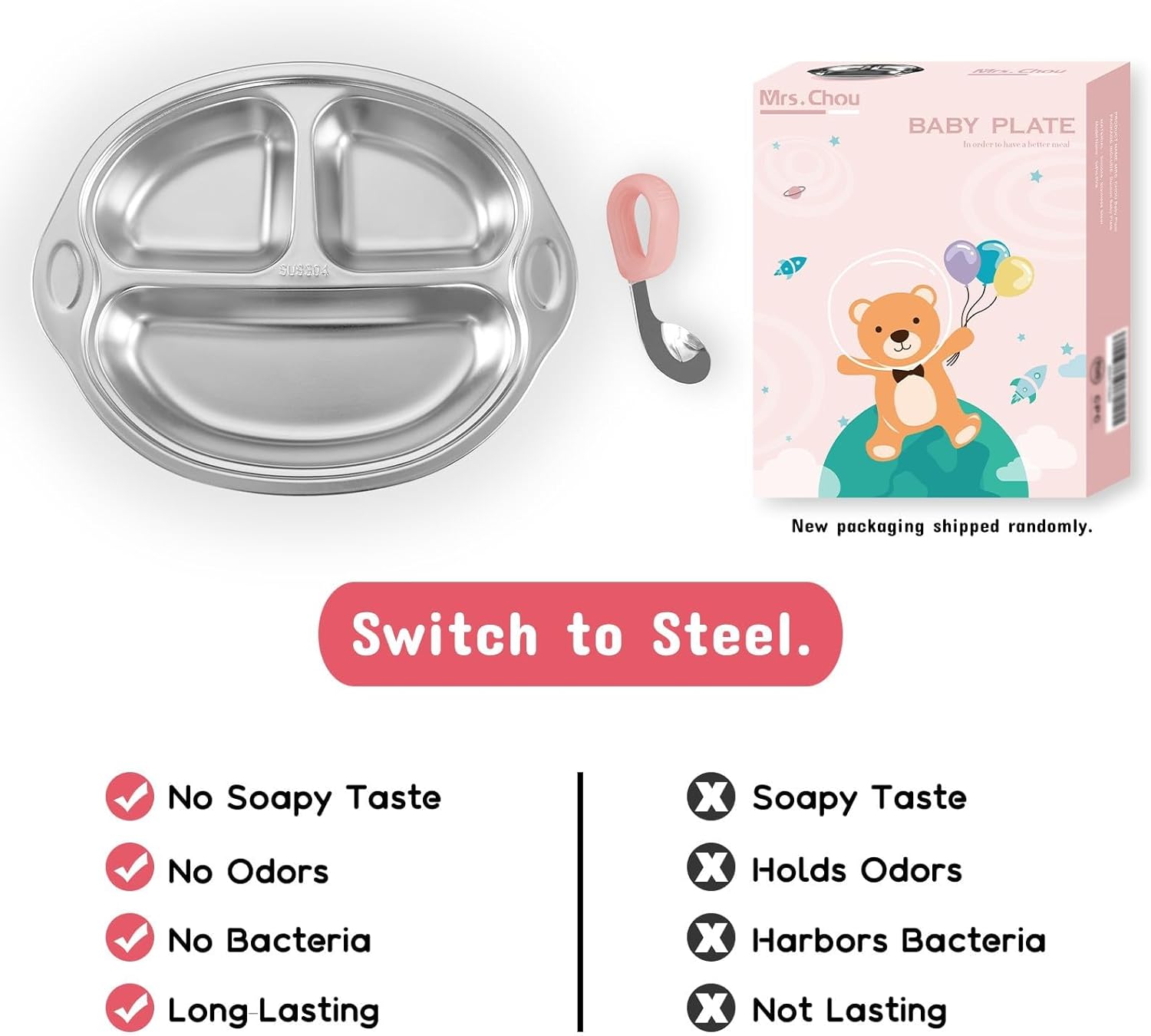 Mrs Chou Pink Stainless Steel Baby Suction Plates