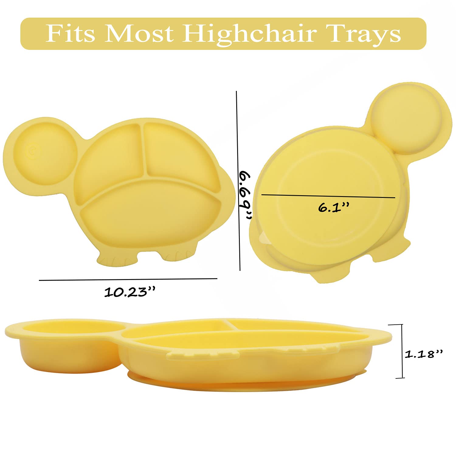NICINGU Baby Plates with Suction - Yellow Tortoise Set of 10