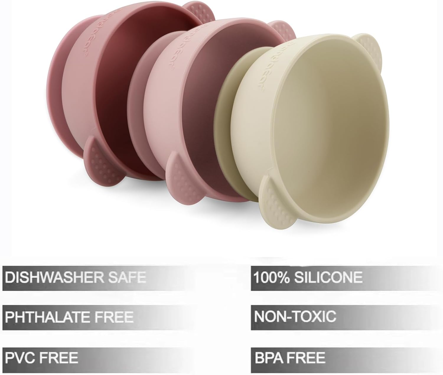 PandaEar 3 Pack Baby Bowls with Suction Pink