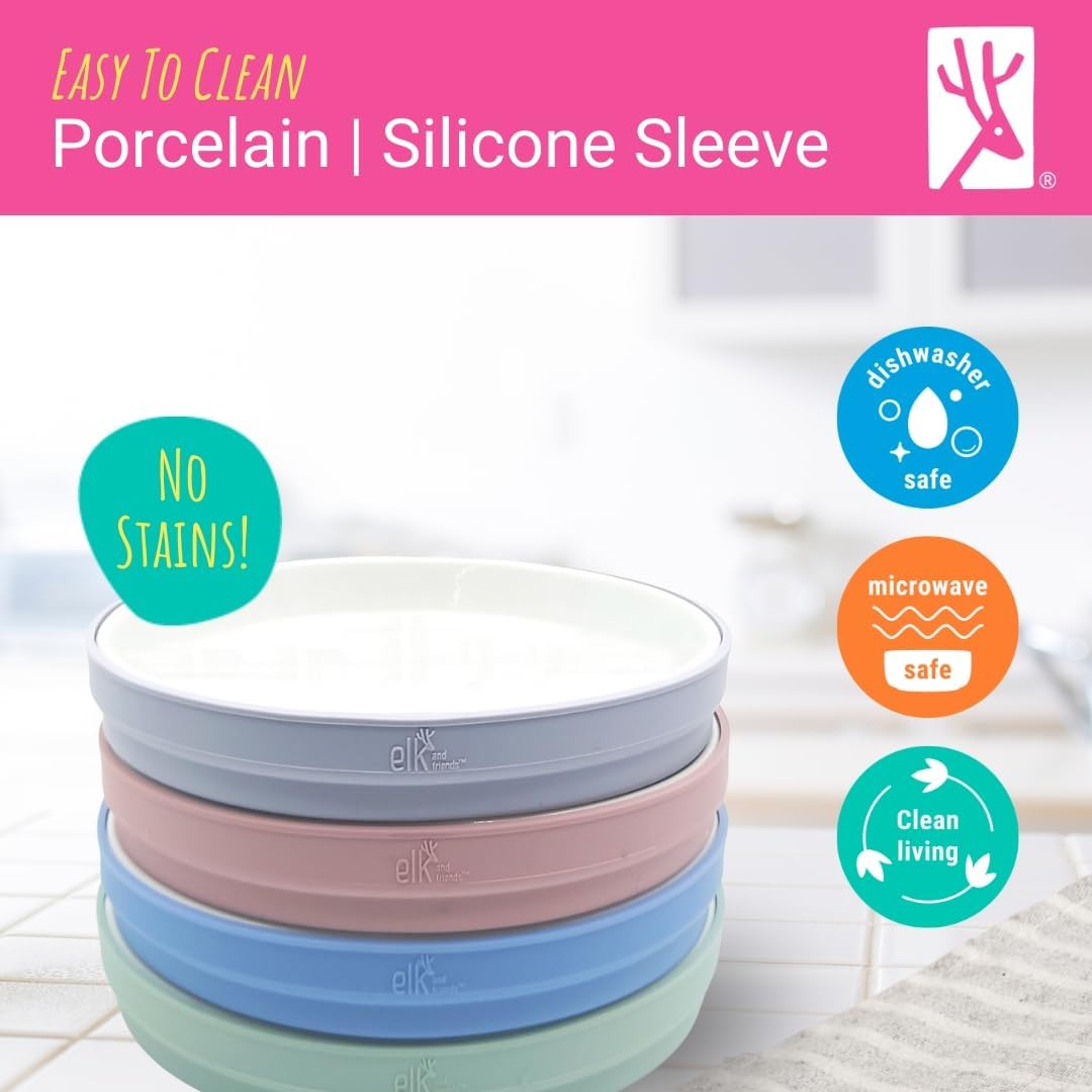 Elk and Friends Kids 78 Porcelain Plates with Silicone Sleeves