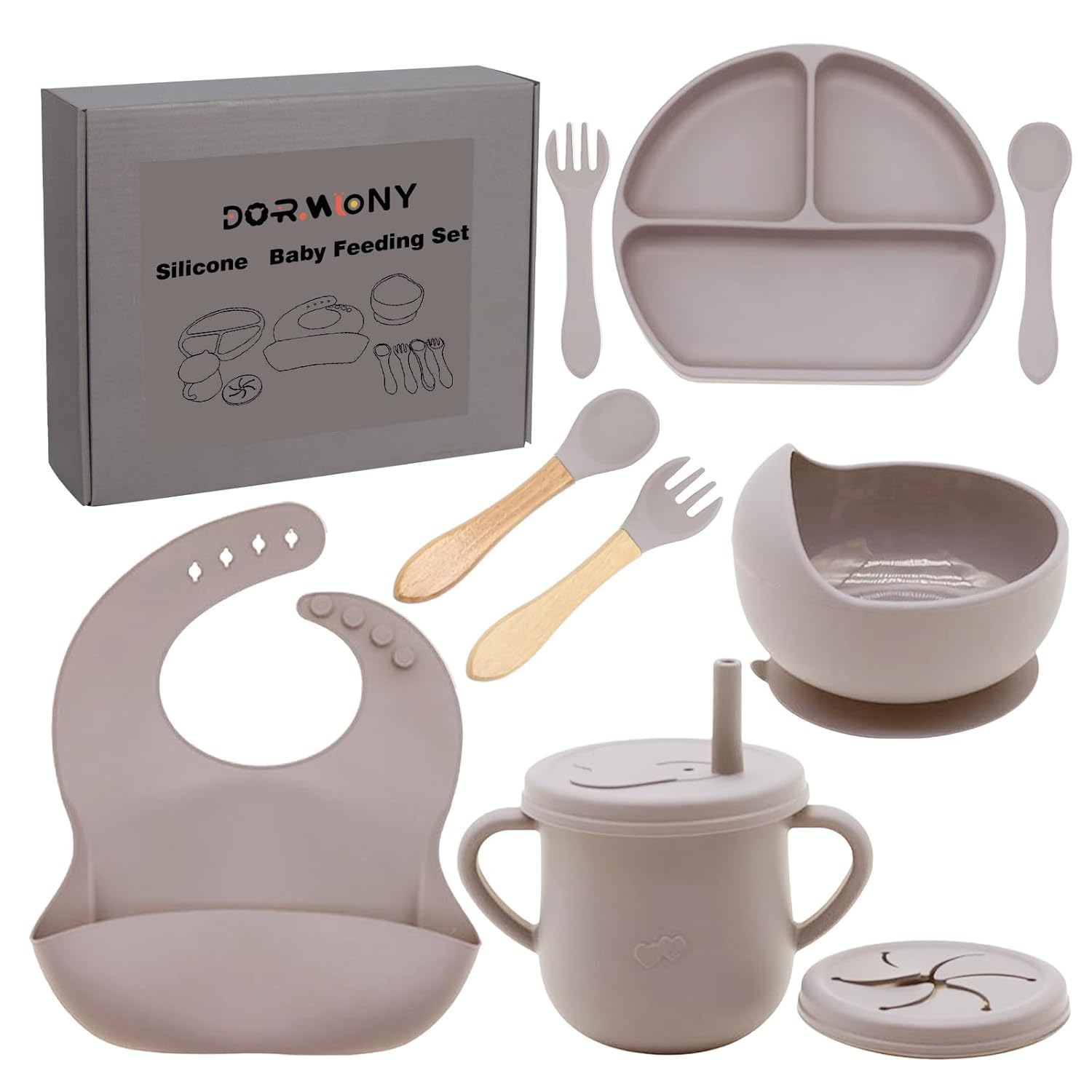 Dormlony 9 Piece Silicone Baby Feeding Set