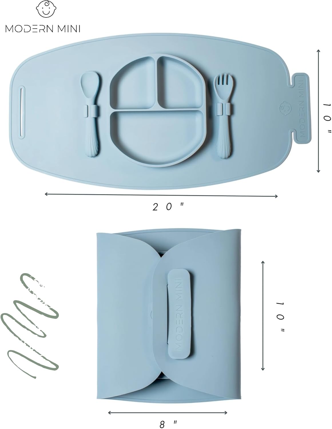 Modern Mini Silicone Suction Plate with Fork Spoon